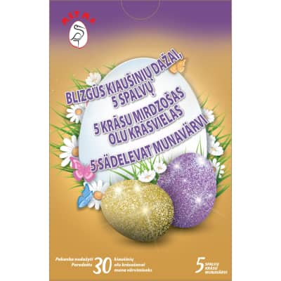 Blizgūs kiaušinių dažai, 5 spalvos, ES26
