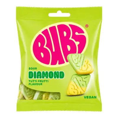 Vaisių skonio rūgštūs saldainiai BUBS, 155 g