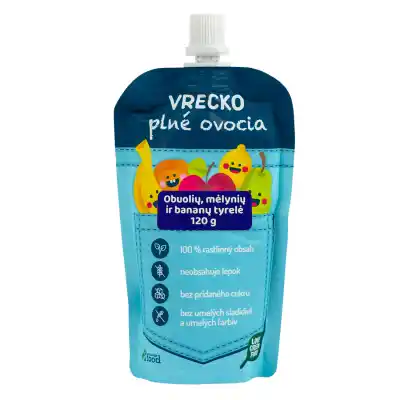 Obuolių, mėlynių, bananų tyrelė VRECKO, 120 g