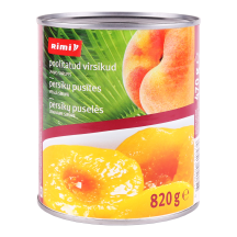 Persikų puselės sirupe RIMI, 820 g / 470 g