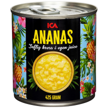 Trinti ananasai sultyse ICA, 425 g/268 g