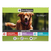 Šunų ėdalas su įv. mėsa NUTRIBALANCE, 12x100g