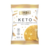 Minkštas sausainis sūrio pyrago skonio su baltuoju šokoladu FRANK&OLI, su saldikliu, 50 g