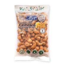 Karamelizuoti anakardžių riešutai su medumi ir druska ALVO, 130 g