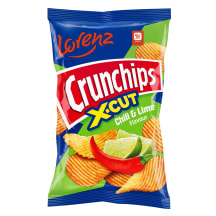 Bulvių traškučiai LORENZ CRUNCHIPS X-CUT aitriųjų paprikų ir žaliosios citrinos skonio, 130 g