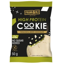 Pistacijų ir baltojo šokolado sausainis FRANK & OLI, su saldikliu, 50 g