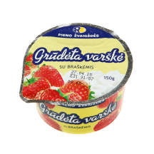 Grūdėta varškė su braškėmis, 7% rieb. 150 g