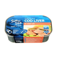 Rūkytos menkių kepenėlės savo aliejuje SUN&SEA, MSC 120 g