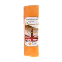 Spalvotas čederio sūris „cheese world" 50% riebumo sausoje medžiagoje, neriebalinės sūrio medžiagos drėgnis 55%