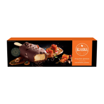 Valgomieji karameliniai grietininiai ledai su karameliniu įdaru ir šokolado glaistu KLASIKA, 70 g / 82 ml