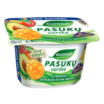 Pasukų varškė be laktozės su mangais, avokadais ir ispaninio šalavijo sėklomis GAMTO, 2,3 % riebumo, 130 g