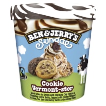 Valgomieji ledai su šokoladiniais sausainiais ir šokolado gabaliukais B&J SUNDAE COOKIE VERMONT- STER, 427 ml / 324 g