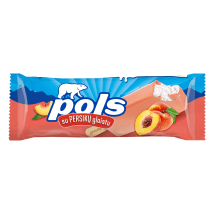 Vanilės skonio grietininiai valgomieji ledai su persikų glaistu POLS, 120 ml / 75 g