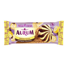 Bananų ir vanilės skonio grietininiai valgomieji ledai su belgiško šokolado įdaru AURUM, 150 ml / 98 g