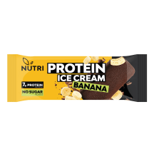 Pieniški bananų skonio valgomieji ledai su kakaviniu glaistu, su saldikliais NUTRI PROTEIN, 75 ml / 67 g