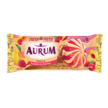 Persikų skonio valgomieji ledai AURUM, su aviečių įdaru, 98 g / 150 ml