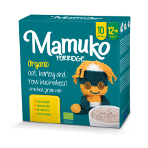 MAMUKO avižų, žaliųjų grikių ir miežių traiškyti grūdai, 12 mėn, 240 g