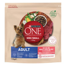 Sausas ėdalas suaugusiems šunims PURINA ONE MINI su jautiena ir ryžiais, 1,5 kg