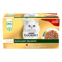 Visavertis šlapiasis ėdalas suaugusioms katėms GOURMET GOLD SUCCULENT DELIGHT, 4 x 85 g