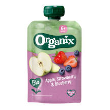 Ekologiška tyrelė ORGANIX su obuoliais, braškėmis ir mėlynėmis, 6 mėn. +, 100 g