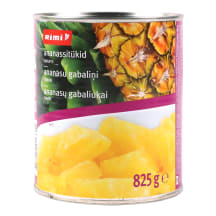 Konservuotų ananasų gabaliukai sirupe RIMI, 825 g / 490 g