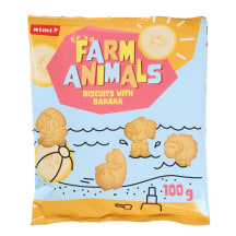 Sausainiai su bananais RIMI FARM ANIMALS, 100 g