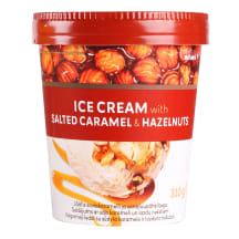 Valgomieji ledai su sūdyta karamele ir lazdyno riešutais RIMI, 500 ml / 310 g