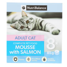 Kačių ėdalas NUTRIBALANCE putėsiai su lašiša, 8 x 85 g