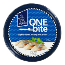Mažai sūdyti silkių filė gabaliukai aliejuje ZIGMAS ONE BITE, 210 g