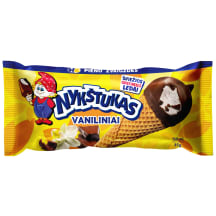 Glaistyti vaniliniai grietininiai valgomieji ledai vafliniame ragelyje NYKŠTUKAS, 150 ml /85 g