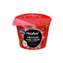 Baltyminis varškės kremas su vyšniomis ir saldikliais VALIO PROFEEL, 0,18 % rieb., 200 g