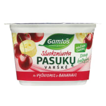 Sluoksniuota pasukų varškė su vyšniomis ir bananais be laktozės GAMTOS, 2 % rieb., 130 g