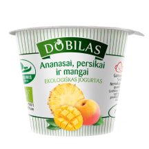 Ekologiškas jogurtas su ananasais, mangais ir persikais DOBILAS, 2,5-3,5 % rieb., 125 g