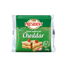 Lydytas sūris su ČEDERIO sūriu PRESIDENT, 10 riekelių, 18 % riebumo, 200g