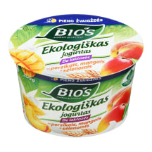 Ekologiškas jogurtas be laktozės su persikais, mangais ir sėlenomis BIOS, 3,1 % rieb., 200 g