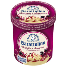 Vaniliniai valgomieji ledai su juodųjų ir cukruotų vyšnių įdaru SAMMONTANA BARATTOLINO, 800 ml / 500 g