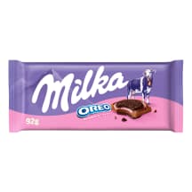 Pieninis šokolad. MILKA OREO STRAWBERRY, 92 g