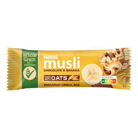 Javų baton. su šok., ban. NESTLE MUSLI, 35 g