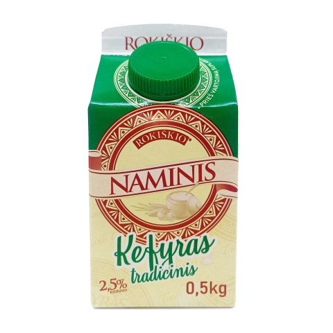 ROKIŠKIO NAMINIS kefyras, 2,5 % rieb., 0,5 kg