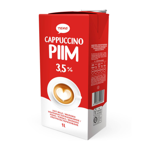 Pienas TERE CAPPUCCINO, UAT, 3,5 % rieb., 1 l