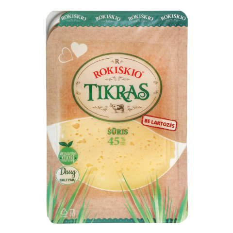 Pjaustytas sūris ROKIŠKIO Tikras, 45%, 150g