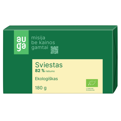 Ekologiškas sviestas AUGA, 82 % rieb, 180 g