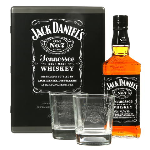 Viskis JACK DANIEL'S,met.dėž.+2 stik.40%,0,7l