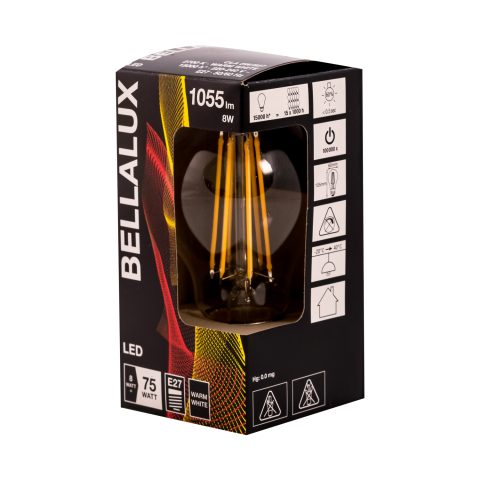 LED lempa FIL BELLALUX CLA75 8 W/827,E27