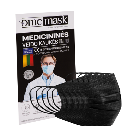 Medicininė veido kaukė DM-101, 5vnt, juoda