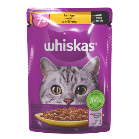 Konserv.kačių ėdalas WHISKAS7+su vištiena,85g