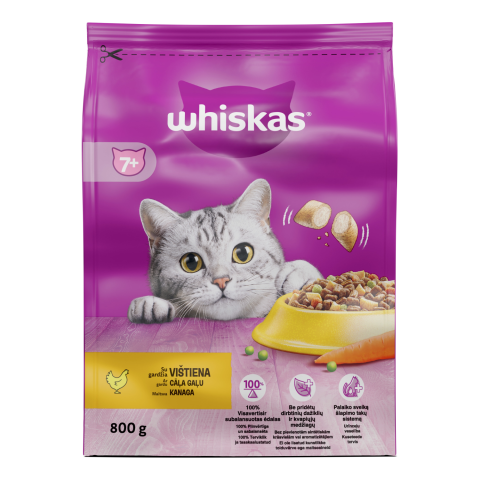 Sausas kačių ėdalas WHISKAS su vištiena, 800g