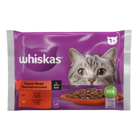 Kačių ėdalas WHISKAS CLASSIC ADULT, 4 x 85 g