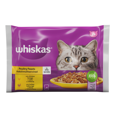 Kačių ėdalas WHISKAS su paukštiena, 4 x 85 g