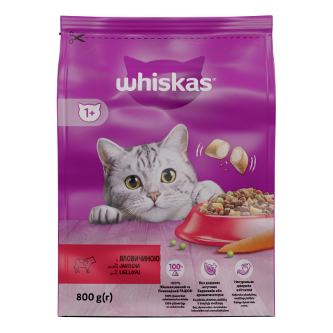 Sausas kačių ėdalas WHISKAS su jautiena,800 g